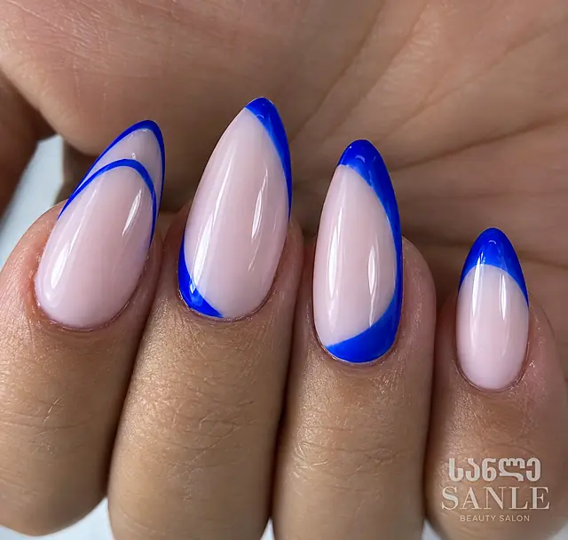 French manicure with a blue tip — work by SANLE